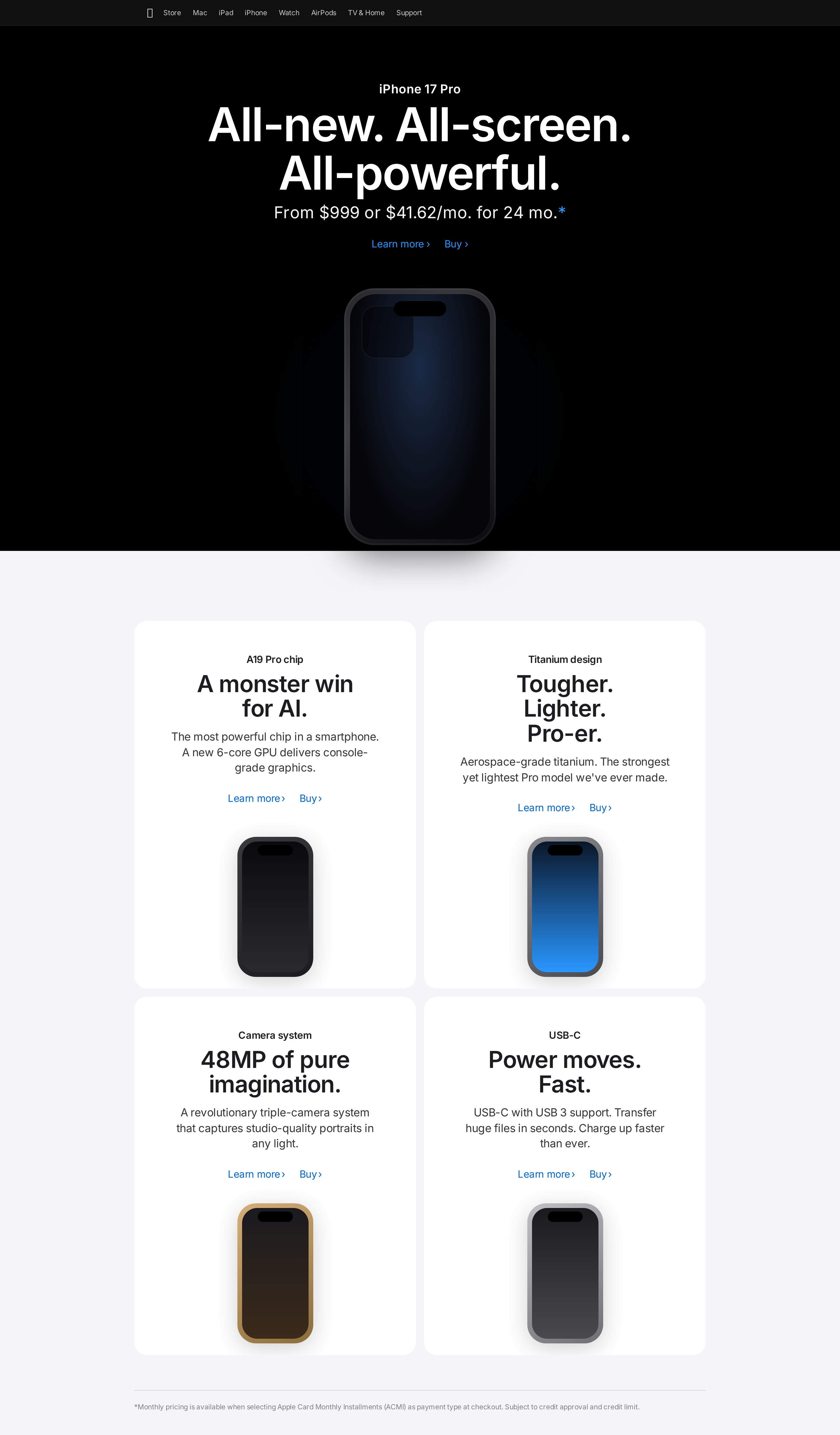 Apple Product hero + feature tiles (mobile-aware) (desktop)