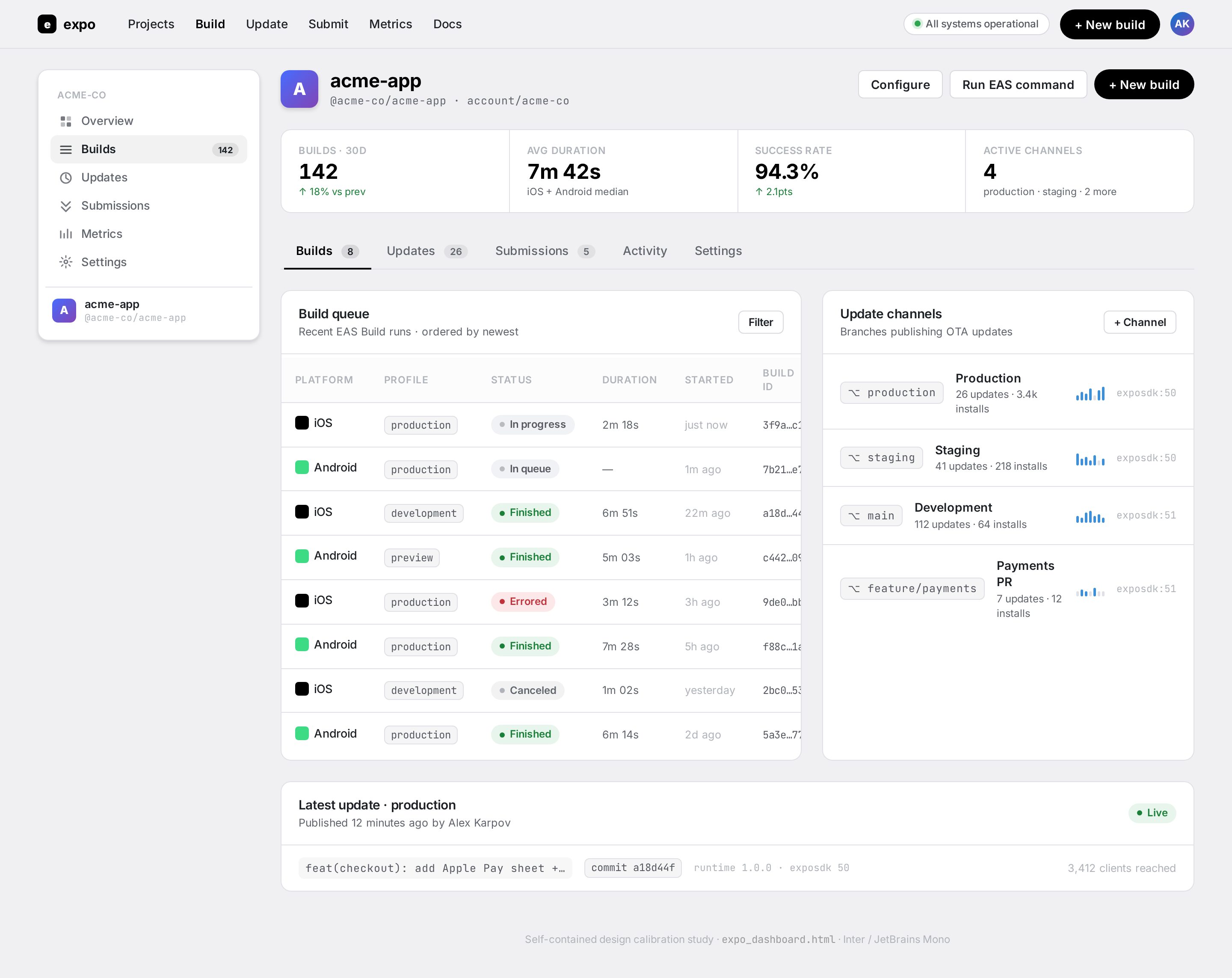 Expo EAS build dashboard (desktop)
