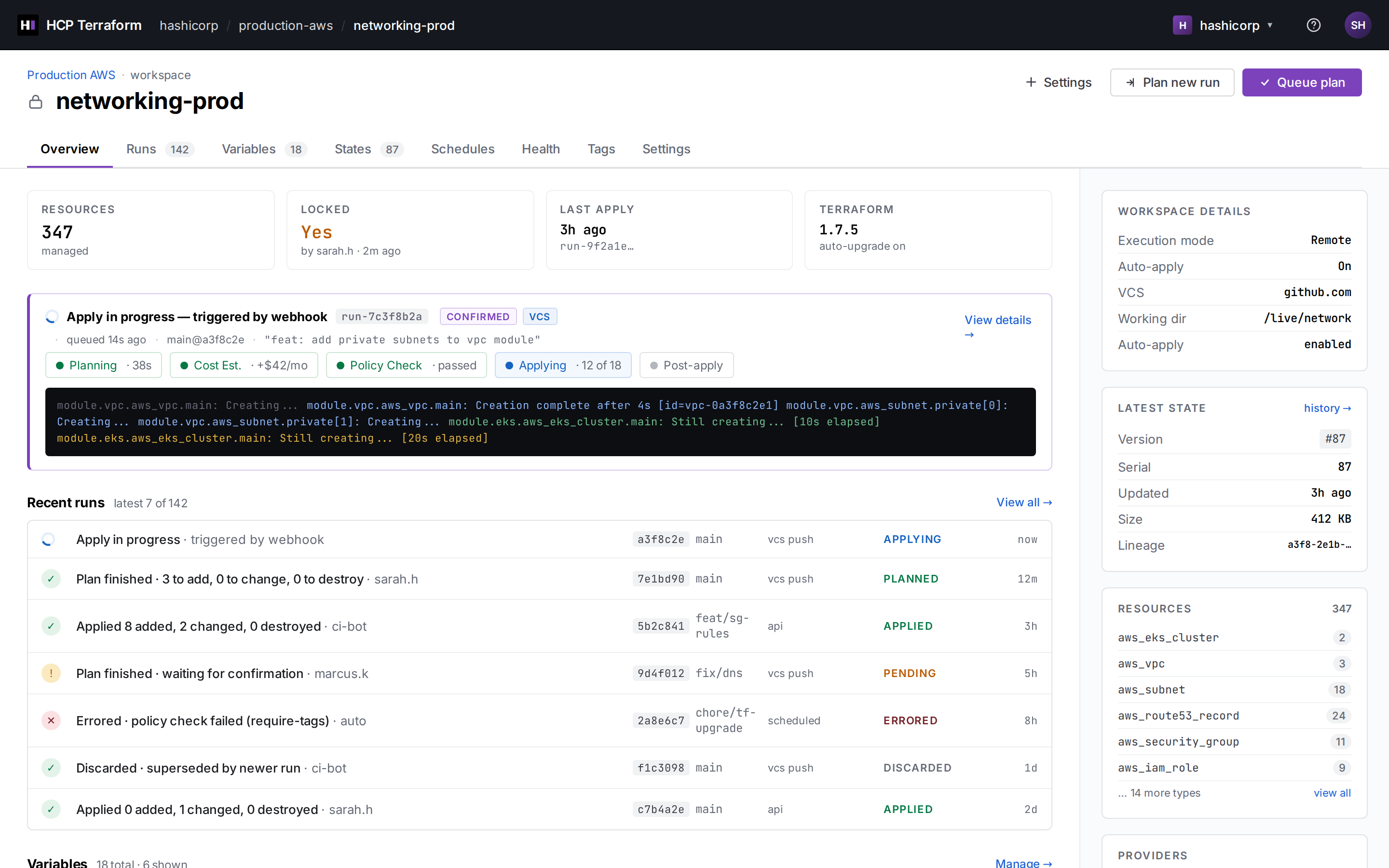 HashiCorp Terraform Cloud dashboard (desktop)