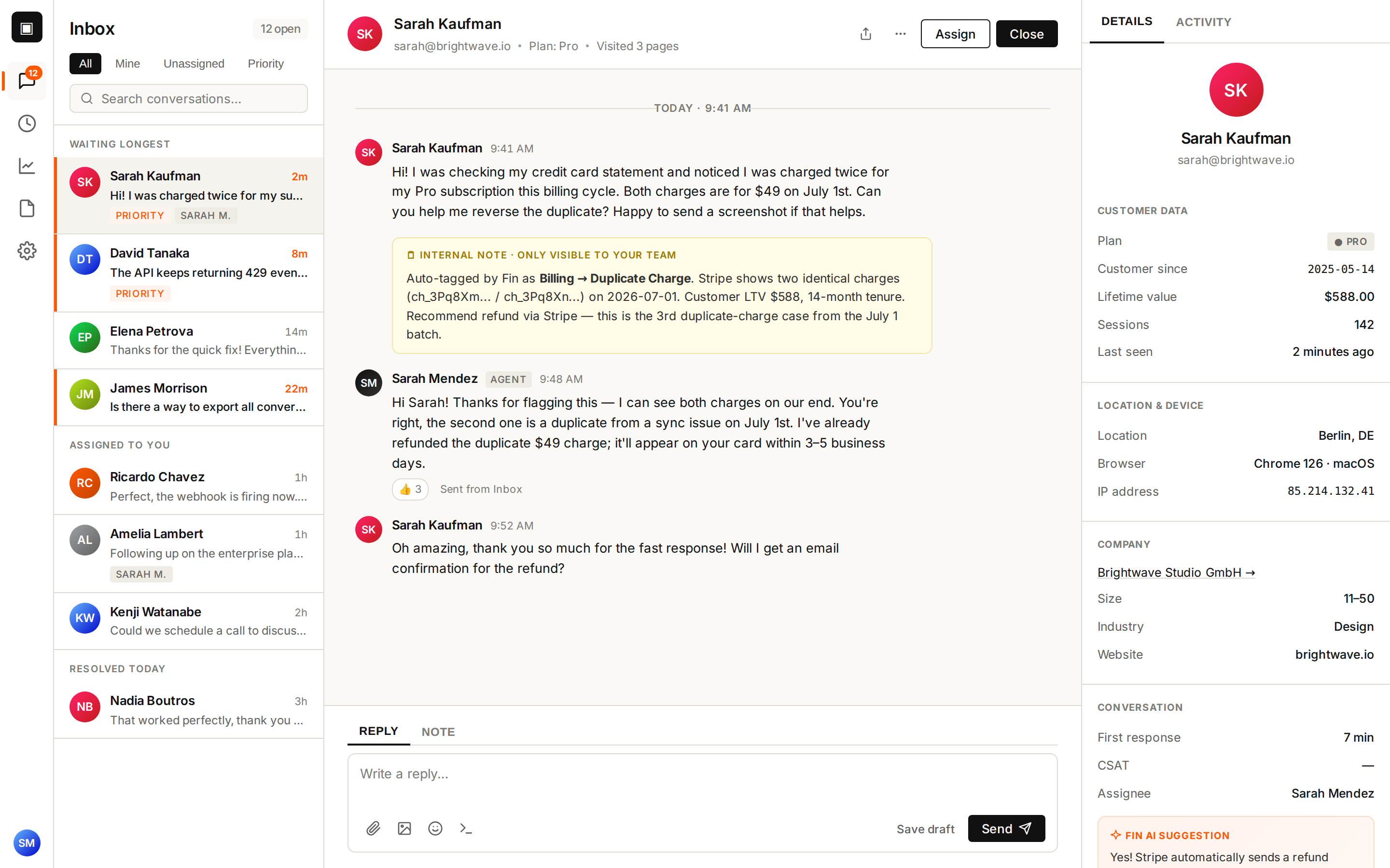 Intercom Inbox (support agent workspace)
