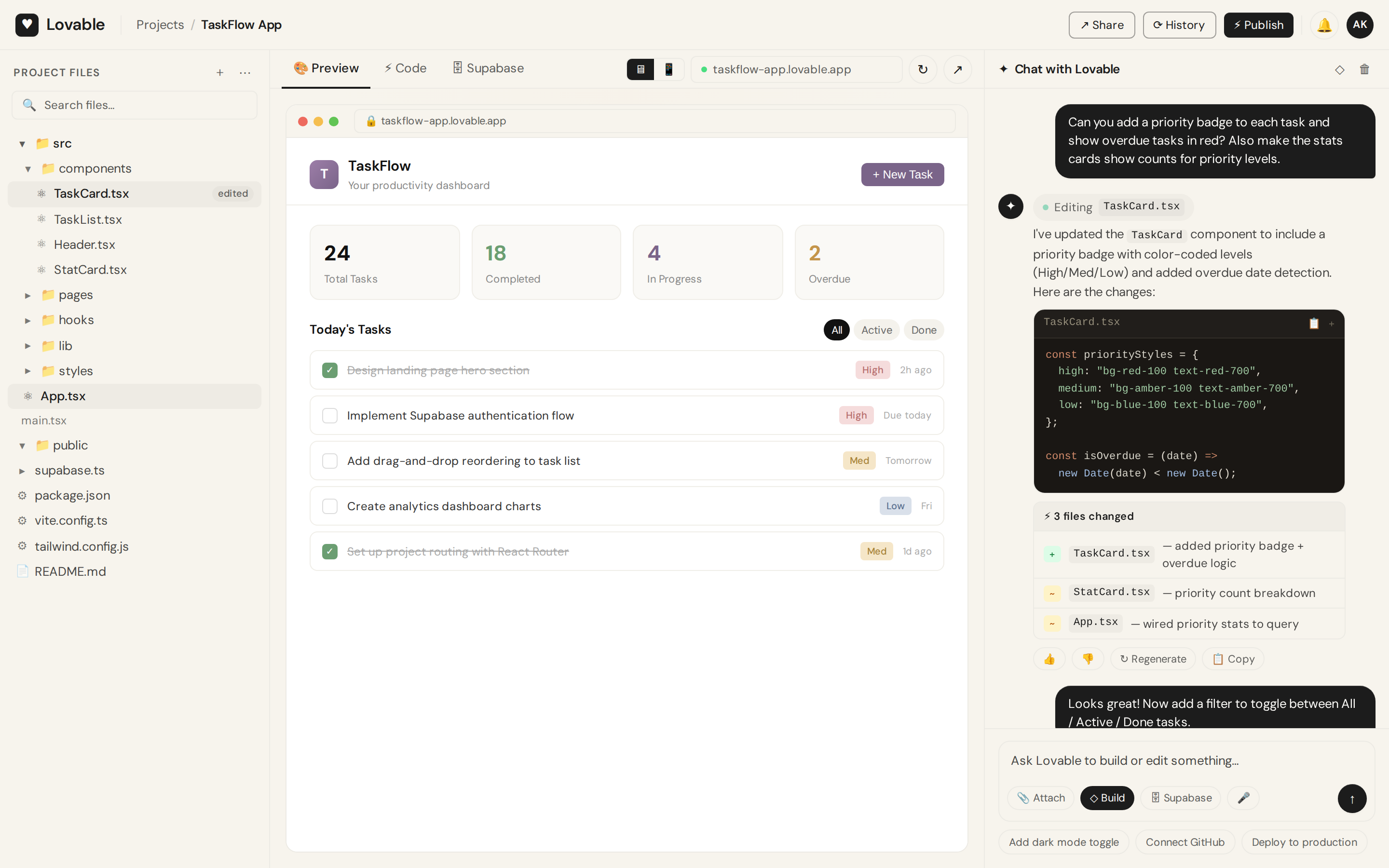 Lovable AI app builder (desktop)