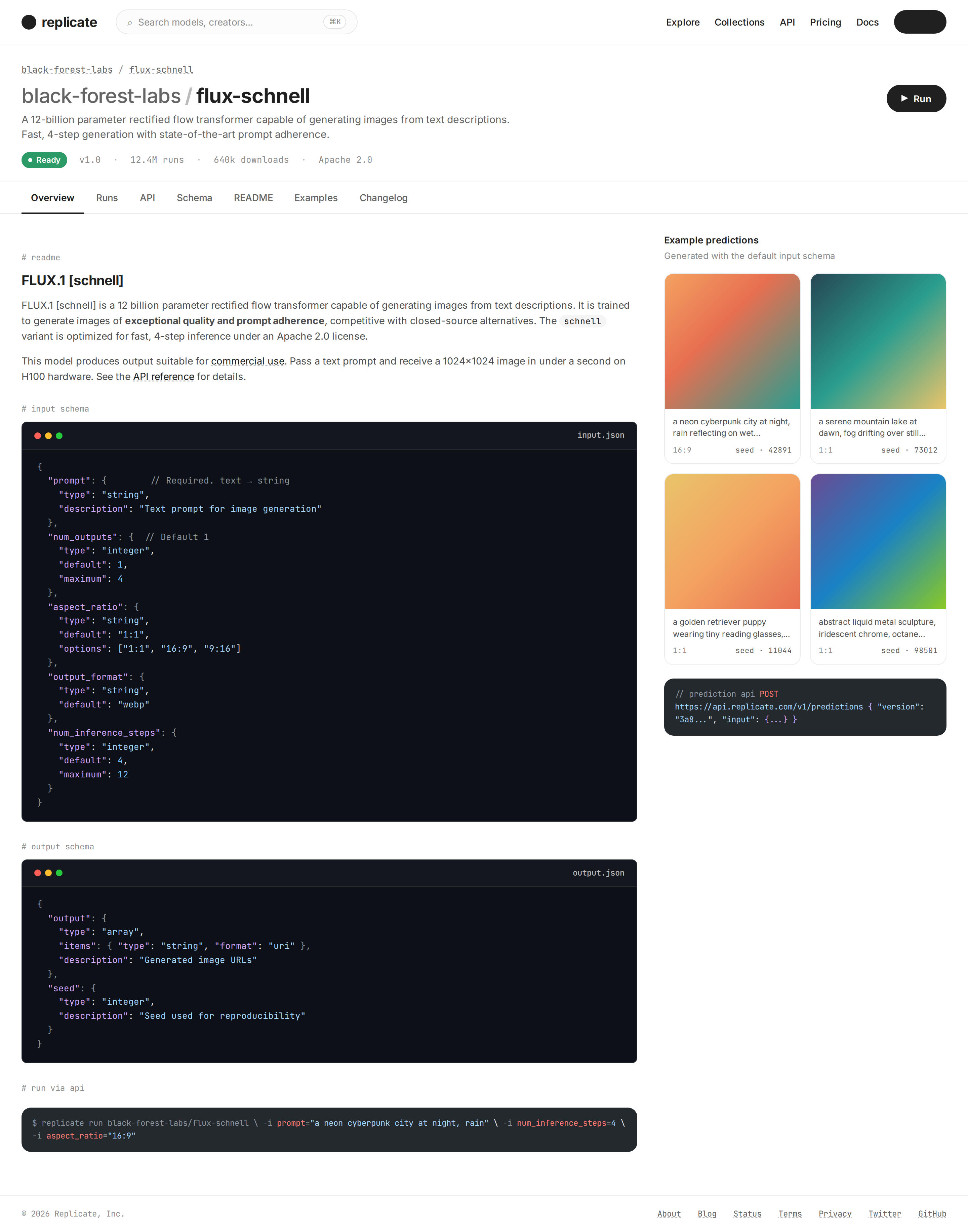 Replicate Model detail page