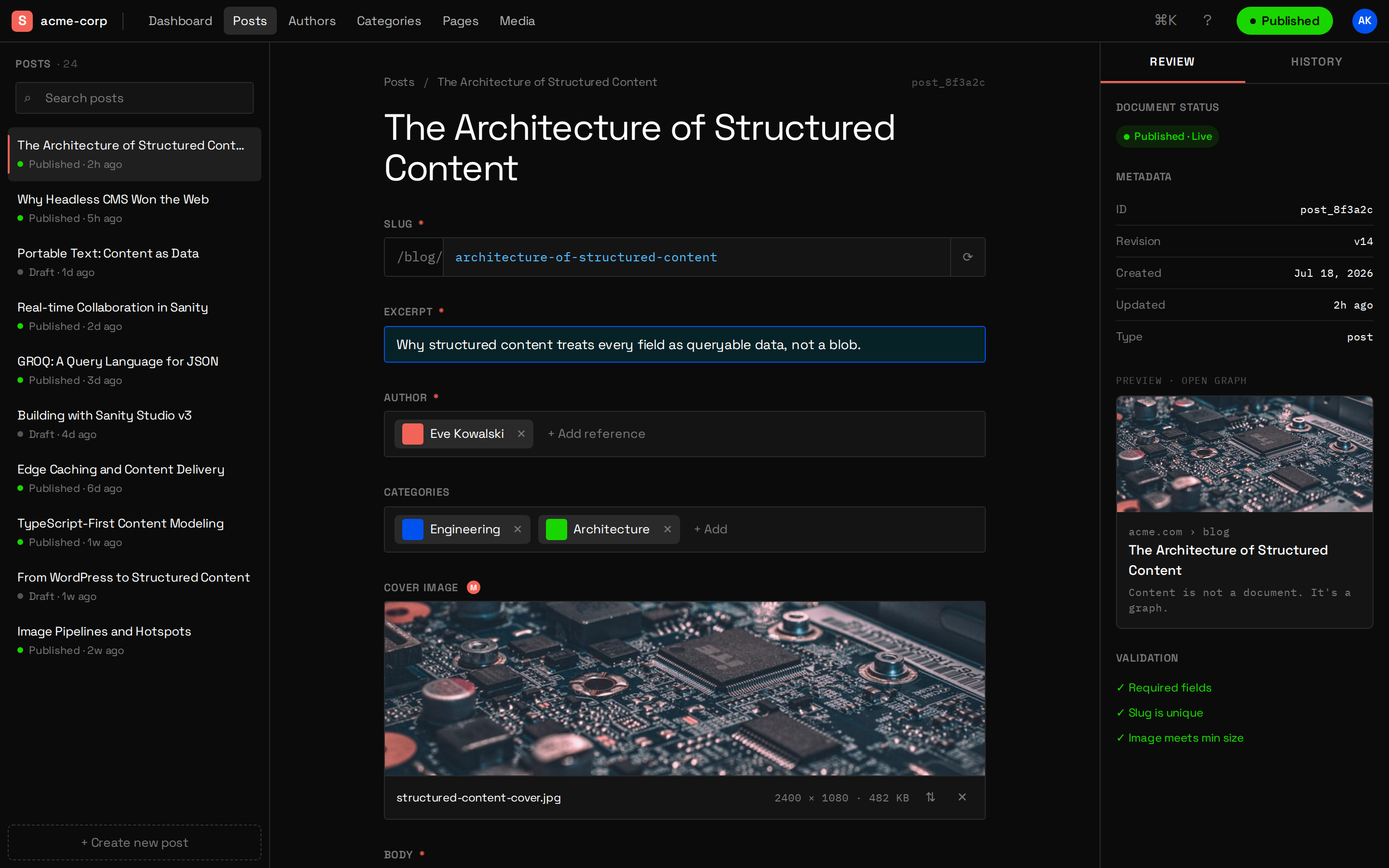 Sanity Studio CMS (content editor) (desktop)
