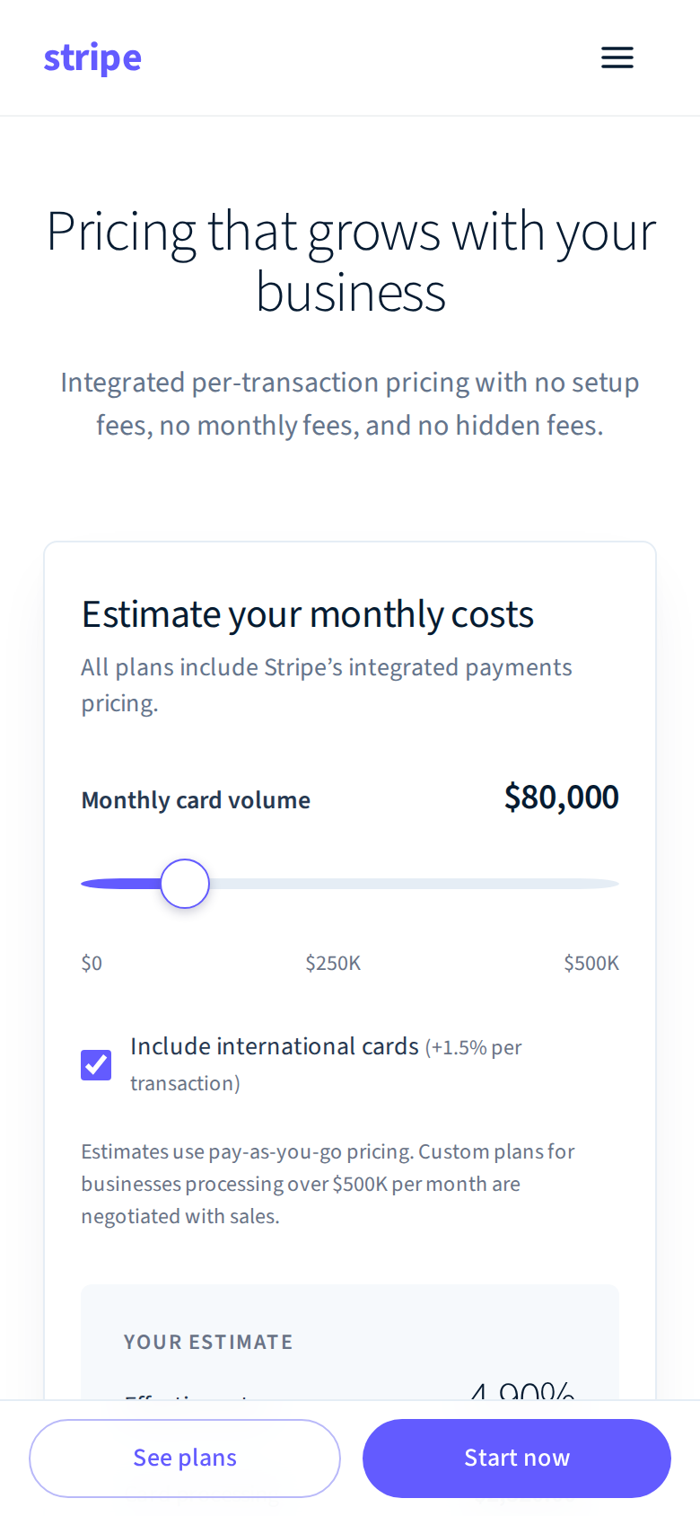 Stripe Pricing v2 — interactive cost calculator + comparison matrix (gym re-drill 2026-09-08) (mobile)