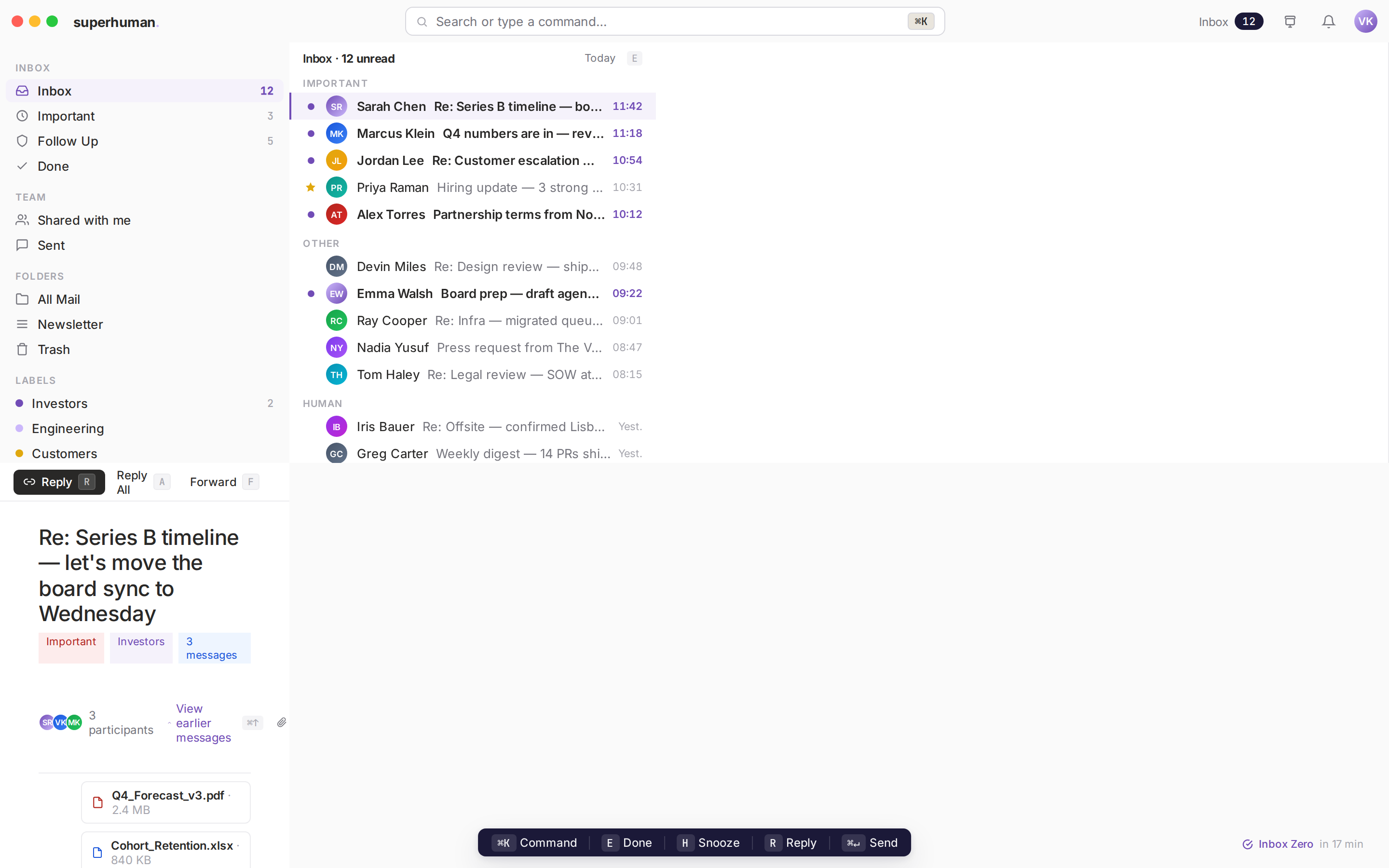 Superhuman Email client inbox (desktop)