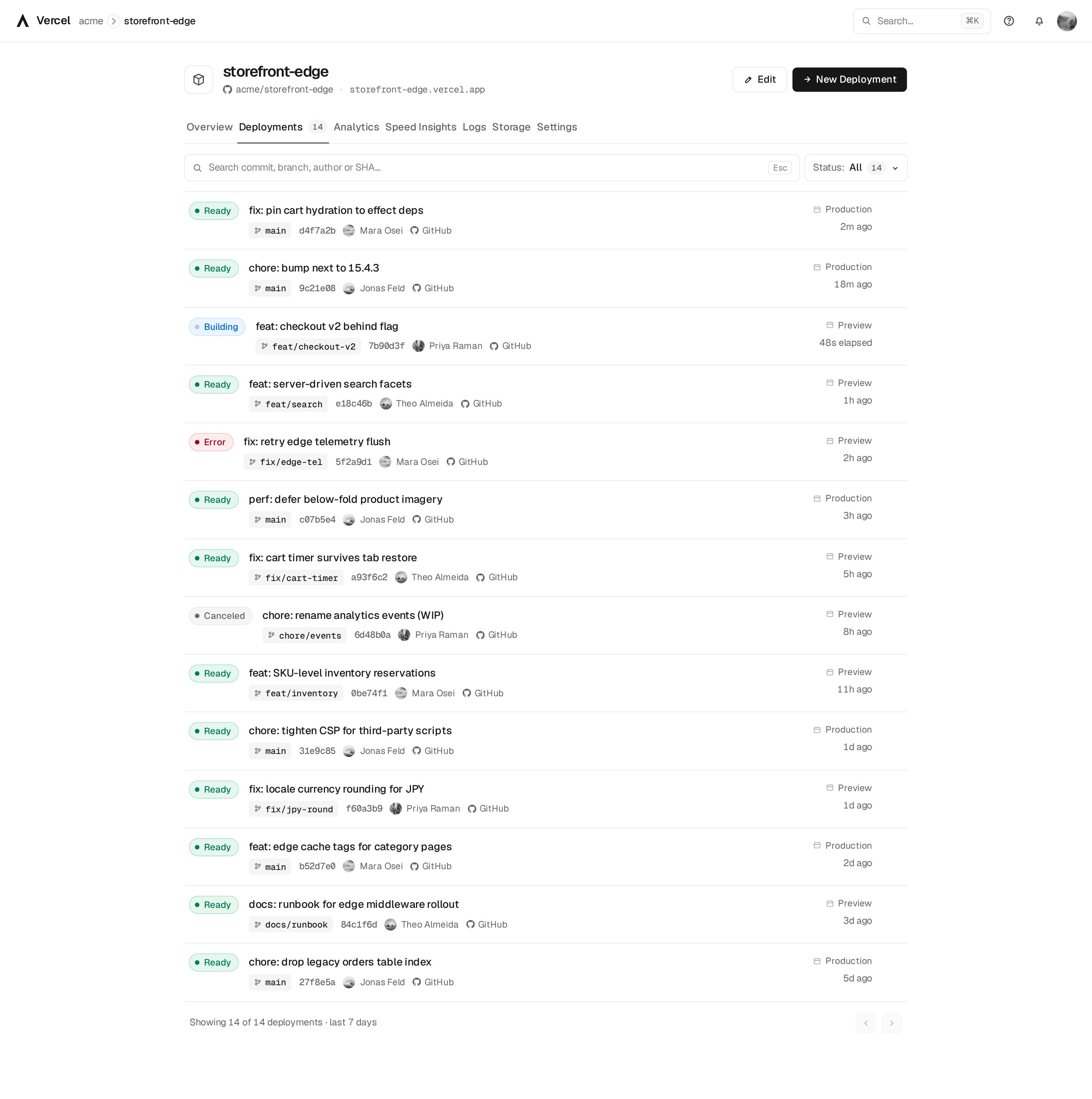 Vercel Deployments clone (gym reference drill) (desktop)