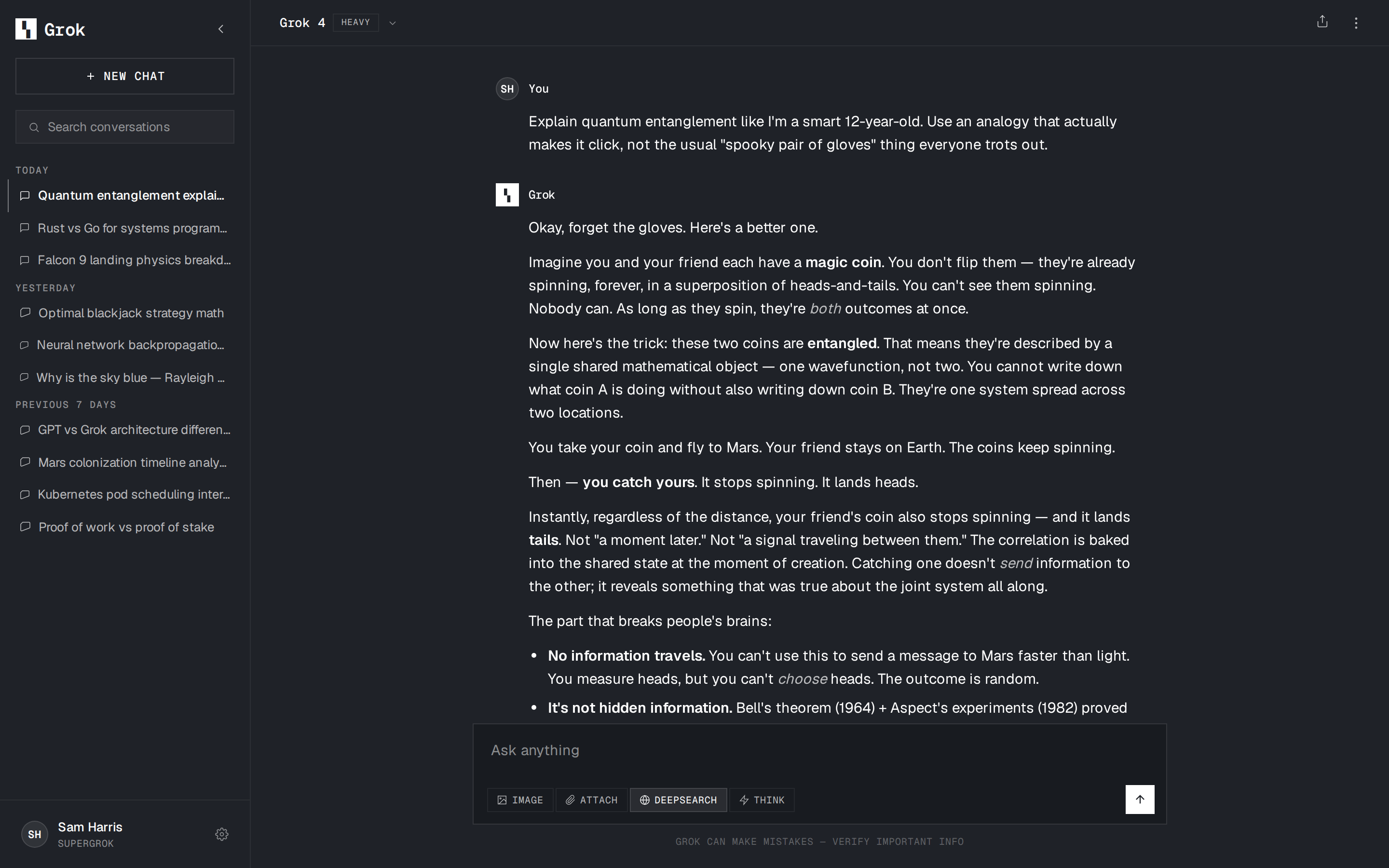 x.ai (Grok) Chat interface (conversation + sidebar)